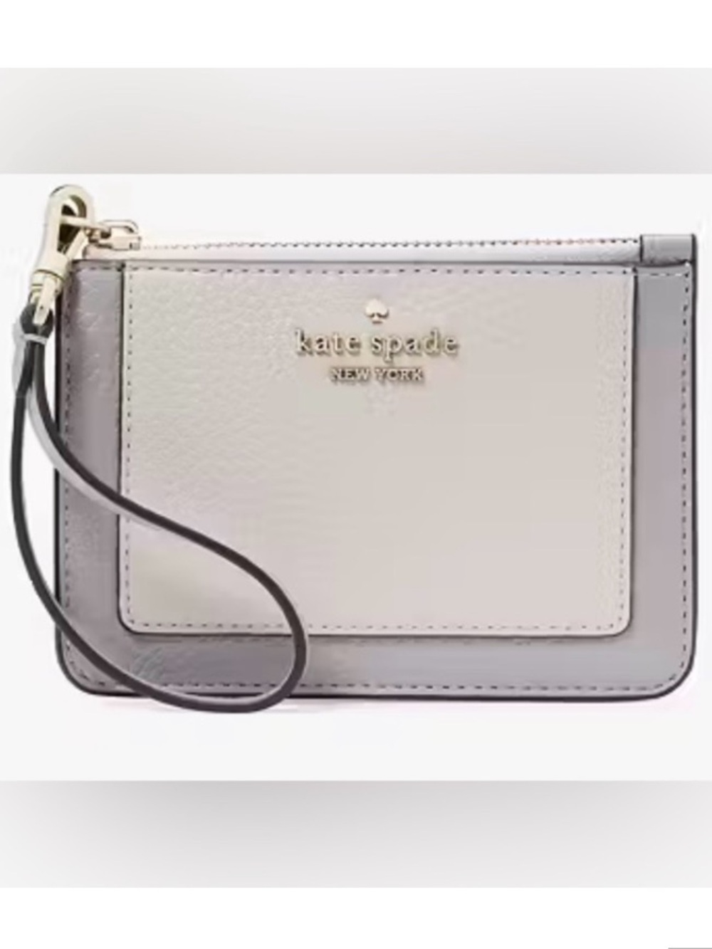 Kate Spade Pebbled Leather Lena Colorblock Small Card Holder Wristlet Grey White - Picture 4 of 16